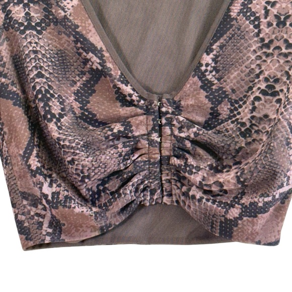 h:ours From Revolve Minju Snake Print Ruched Crop Top with Long Sleeves. Size S - Picture 7 of 13